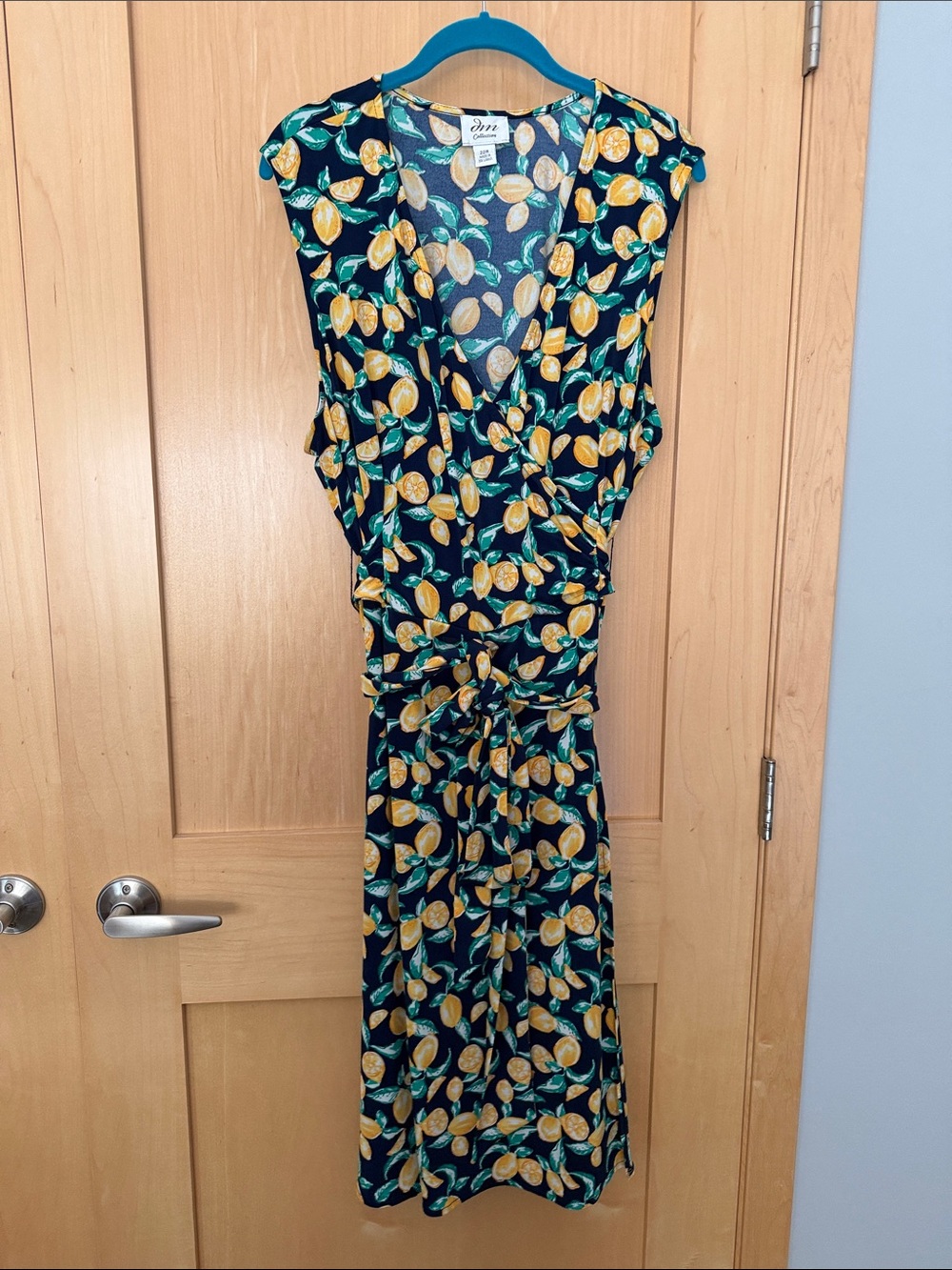 Dm Collection Sophi Faux Wrap Knit Dress with Lemon Print